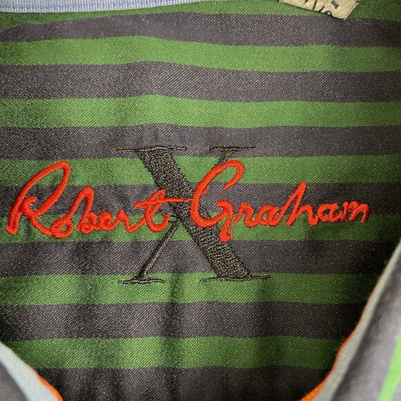 Robert Graham Long Sleeve Striped Button Down collared Shirt Green-XL - Picture 5 of 16